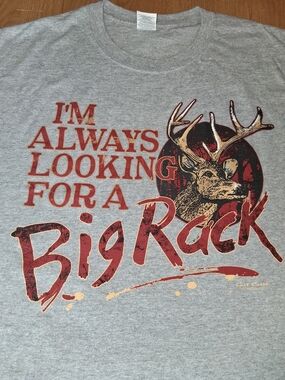 Gildan Heavy duty Cotton Men's Gray Graphic Hunting Deer Tee L funny gift XL